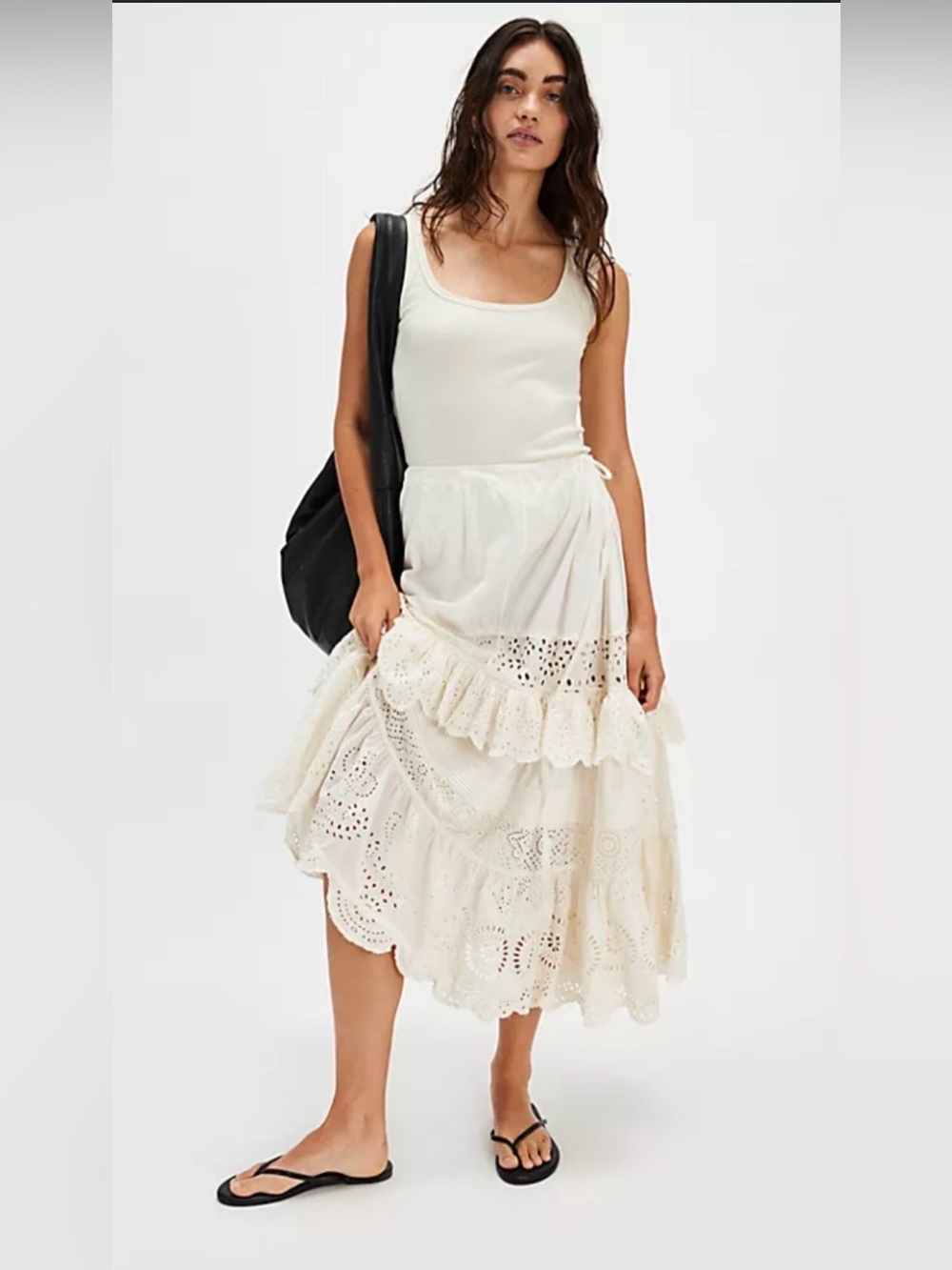 Magnolia Pearl Boho Eyelet Tiered Cream Skirt